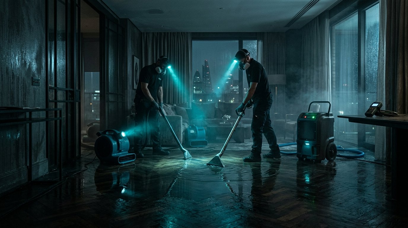 Atmospheric emergency water damage extraction and industrial structural drying in a Phoenix property